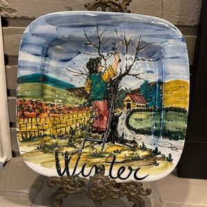 GLOBAL VIEWS ITALY "WINTER" SQUARE PLATE/PLATTER 11 1/4"